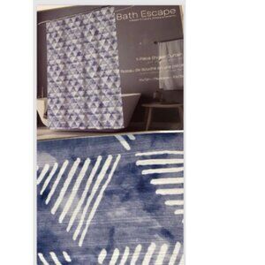 Shower Curtain Blue White Bath Escape Geometric